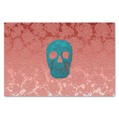 Gothic Skull Head Rose Gold Teal Girly Floral Tissue Paper