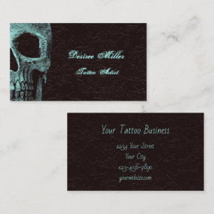 Gothic Skull Head Teal Brown Floral Tattoo Artist Business Card