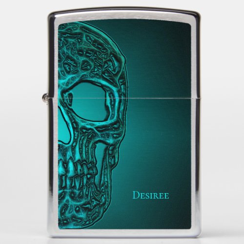 Gothic Skull Head Teal Green Scary Zippo Lighter