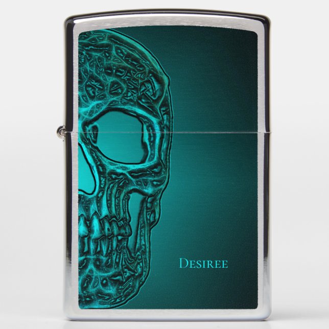 Gothic Skull Head Teal Green Scary Zippo Lighter (Front)