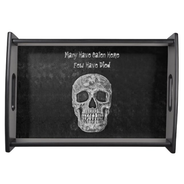 Gothic Skull Head Texture Grunge Black And White Serving Tray (Front)