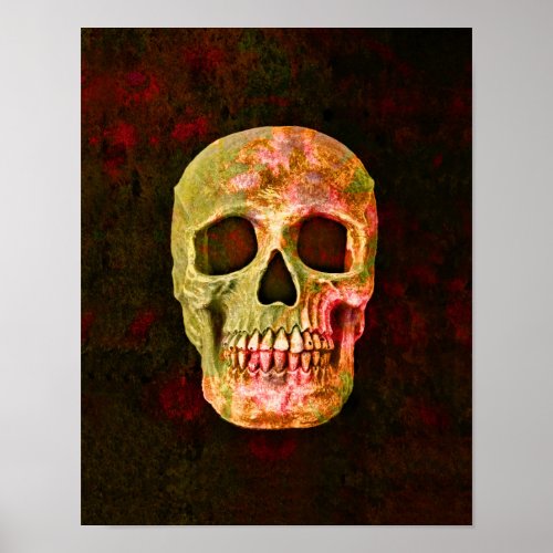 Gothic Skull Head Vintage Red Green Texture Poster