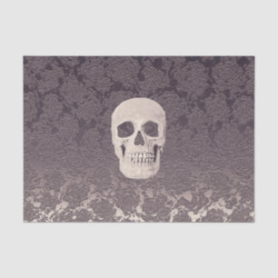 Gothic Skull Head White Gray Modern Vintage Floral Tissue Paper