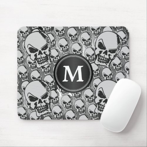Gothic Skull Heads _ Monogram  Mouse Pad