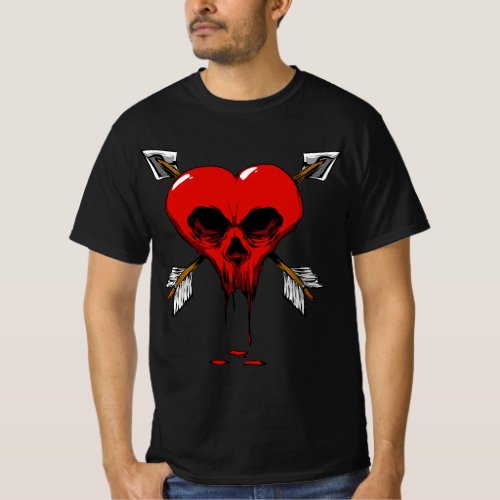 Gothic Skull Heart Valentines Day T_Shirt