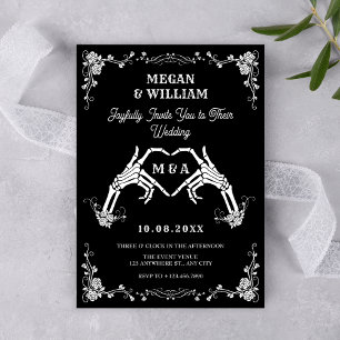 Gothic skull heart wedding invitation