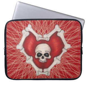 Gothic Skull in Red Heart Outlined in Bones Spiral Laptop Sleeve