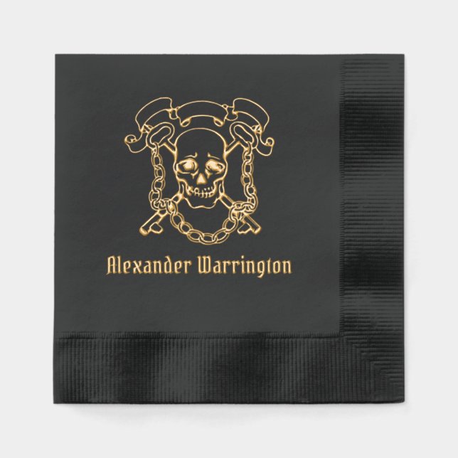 Gothic Skull, Keys, Chains Name Foil Napkins (Front)