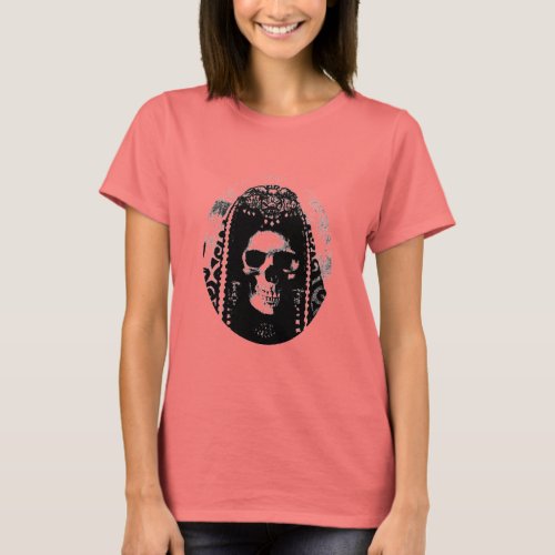 Gothic Skull Ladies Camouflage T_shirt