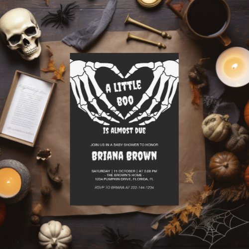 Gothic Skull Little Boo Halloween Baby Shower Invitation