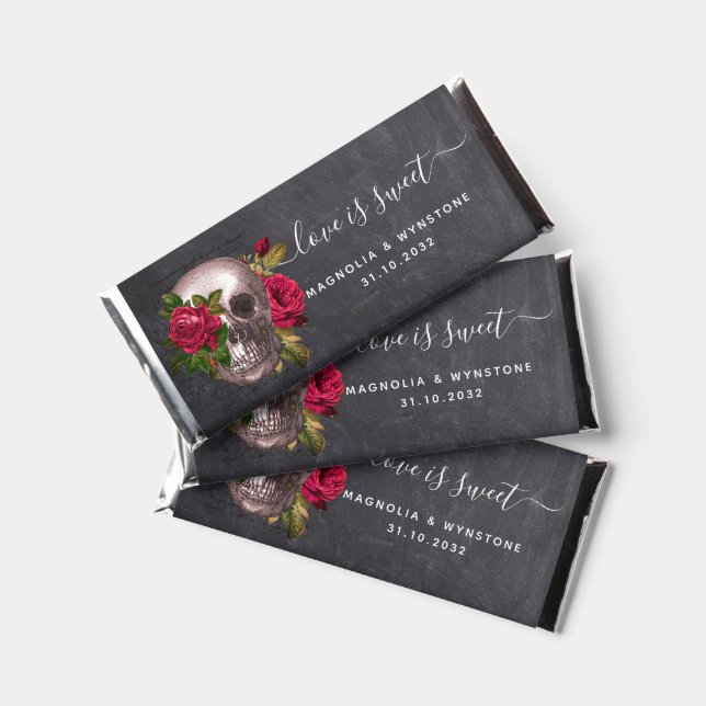 Gothic Skull Love is Sweet Wedding  Hershey Bar Favors (Front)