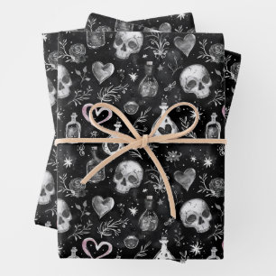Gothic Skull & Love Potion Witchcraft Wrapping Paper Sheets