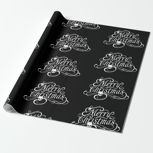 Gothic skull Merry Christmas Wrapping Paper (Unrolled)