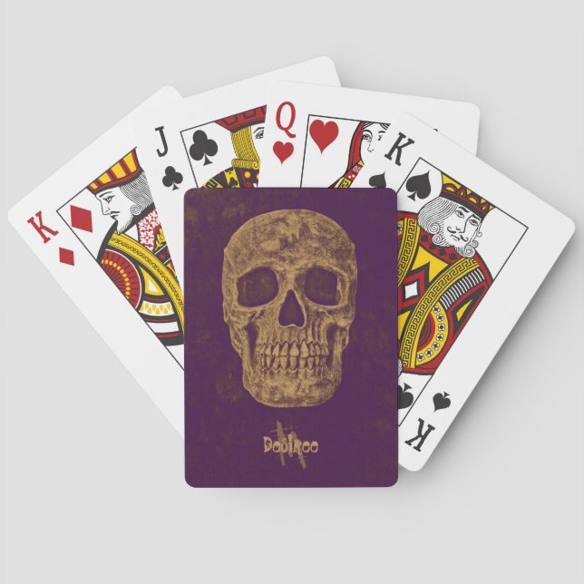 Gothic Skull Monogram Grunge Gold Purple Cool Poker Cards (Back)