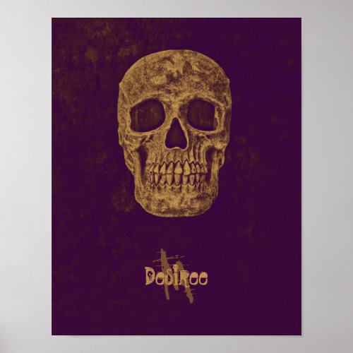 Gothic Skull Monogram Grunge Purple Gold Cool Poster