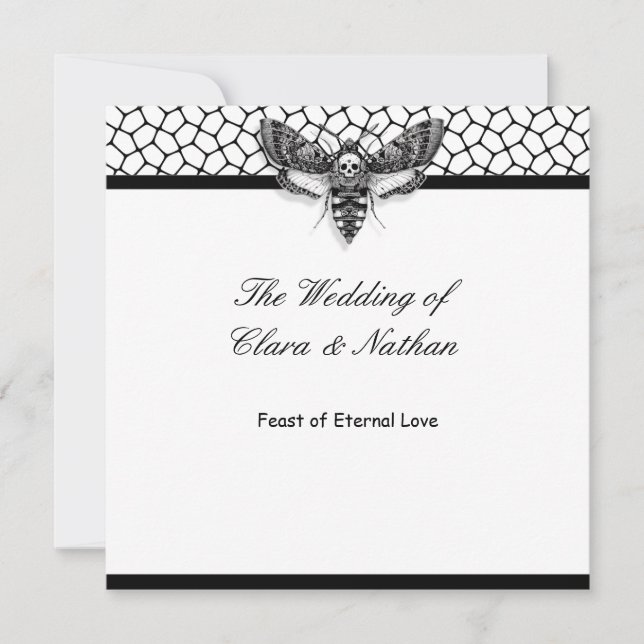 Gothic Skull Moth Wedding Menu – Feast of Eternal  Invitation (Front)