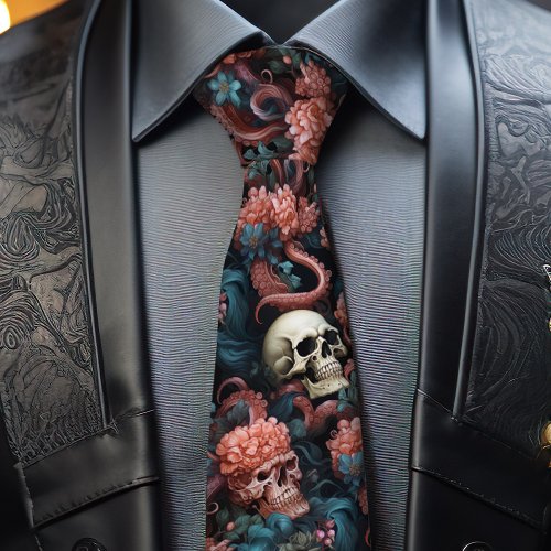 Gothic Skull Octopus Tentacles Coral Reef Neck Tie