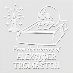 Gothic Skull on Open Book Candle Library Book Name Embosser