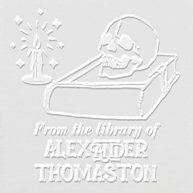 Gothic Skull on Open Book Candle Library Book Name Embosser (Design)