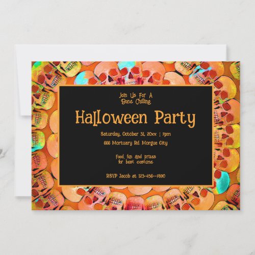 Gothic Skull Orange Abstract Halloween Party Invitation