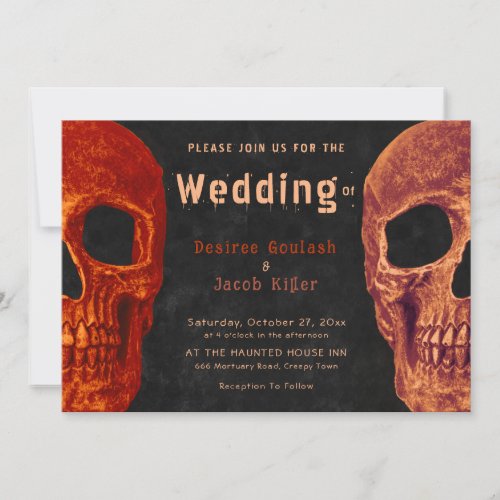 Gothic Skull Orange Black Hallowedding Invitation