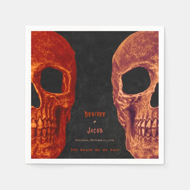 Gothic Skull Orange Black Halloween Napkins (Front)