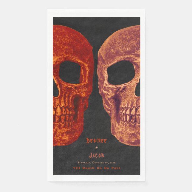 Gothic Skull Orange Black Halloween Paper Guest Towels (Front)