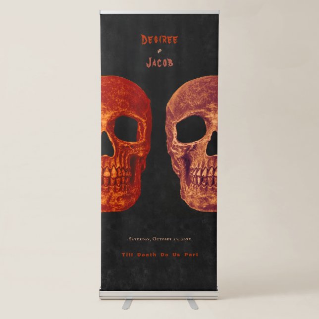 Gothic Skull Orange Black Halloween Retractable Banner (Front)
