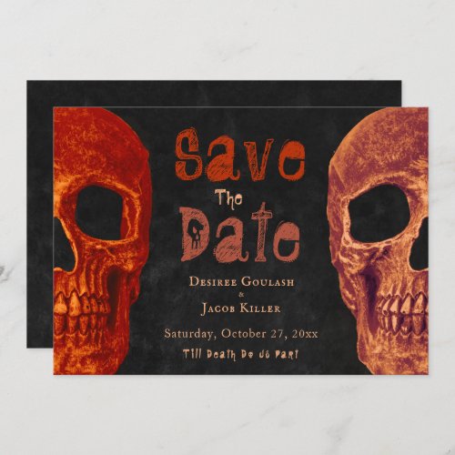 Gothic Skull Orange Black Halloween Save The Date