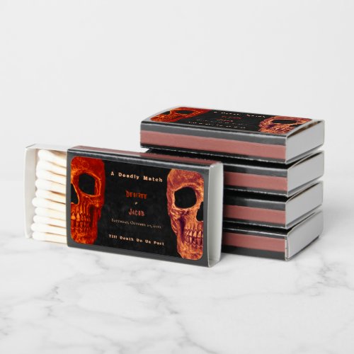 Gothic Skull Orange Black Halloween Wedding Themed Matchboxes