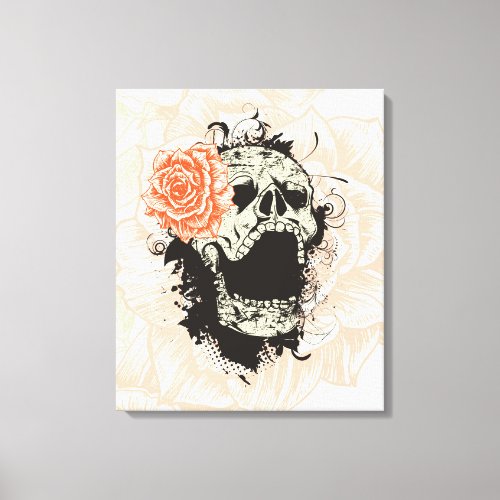 Gothic skull  orange rose wrapped canvas print
