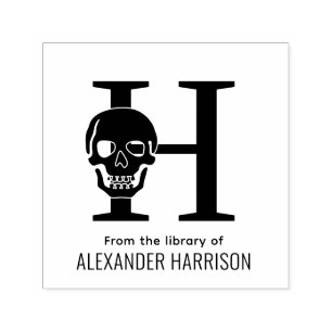 Gothic Skull Over Single Bold Initial Name Book Self-inking Stamp