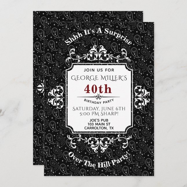 Gothic Skull Paisley Over The Hill Party Invite (Front/Back)