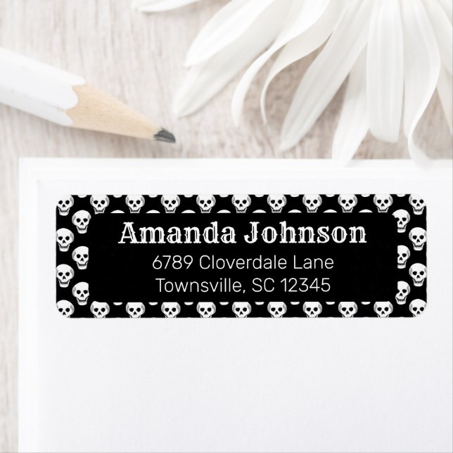 Gothic Skull Pattern Black Return Address Label (Insitu)
