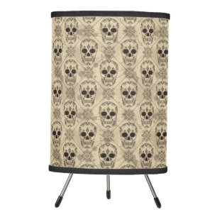 Gothic Skull Pattern on Aged Paper Texture Tripod Lamp
