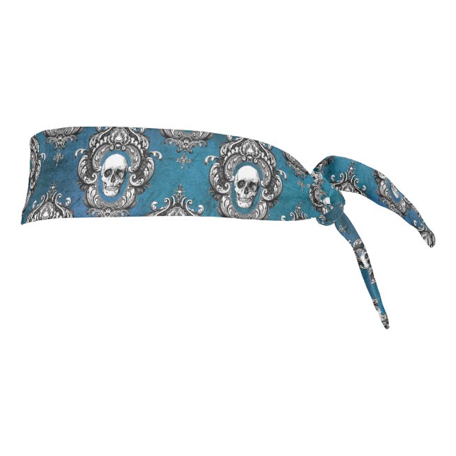 Gothic Skull Pattern on Blue Tie Headband (Rotate 90)