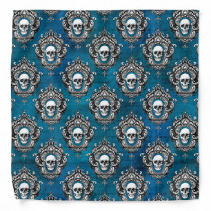 Gothic Skull Pattern on Royal Blue Bandana