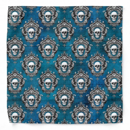 Gothic Skull Pattern on Royal Blue Bandana