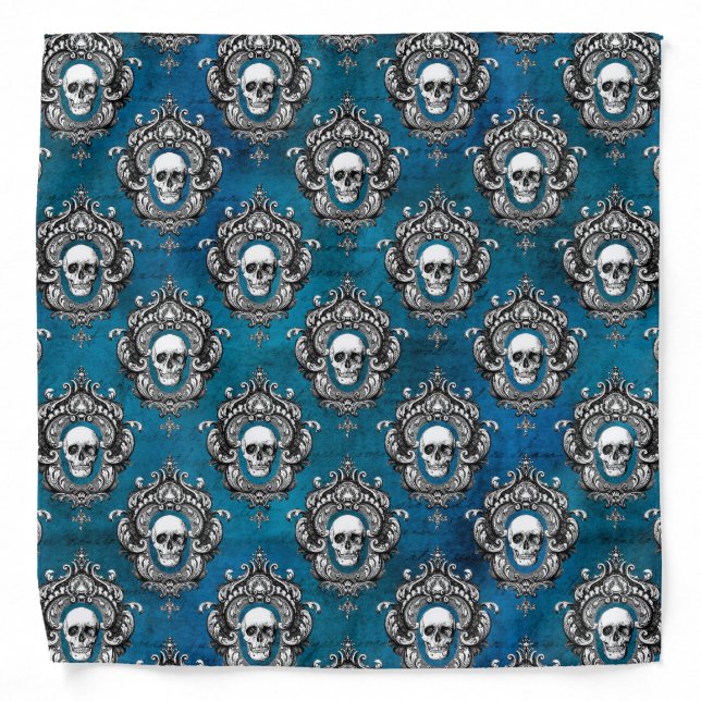 Gothic Skull Pattern on Royal Blue Bandana (Front)