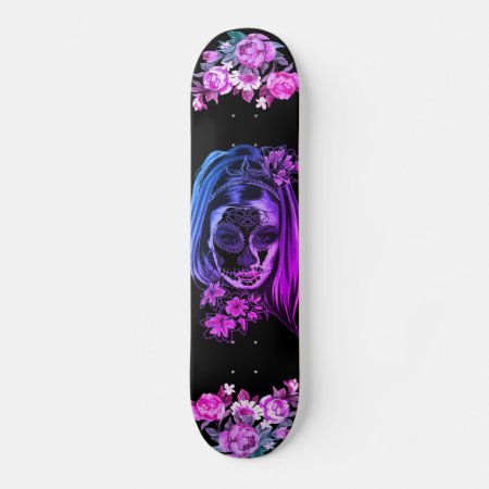 Gothic Skull Pink Purple Girls Cool Art Skateboard