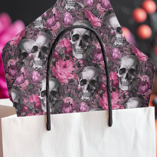 Gothic Skull & Pink Roses Halloween Tissue Paper