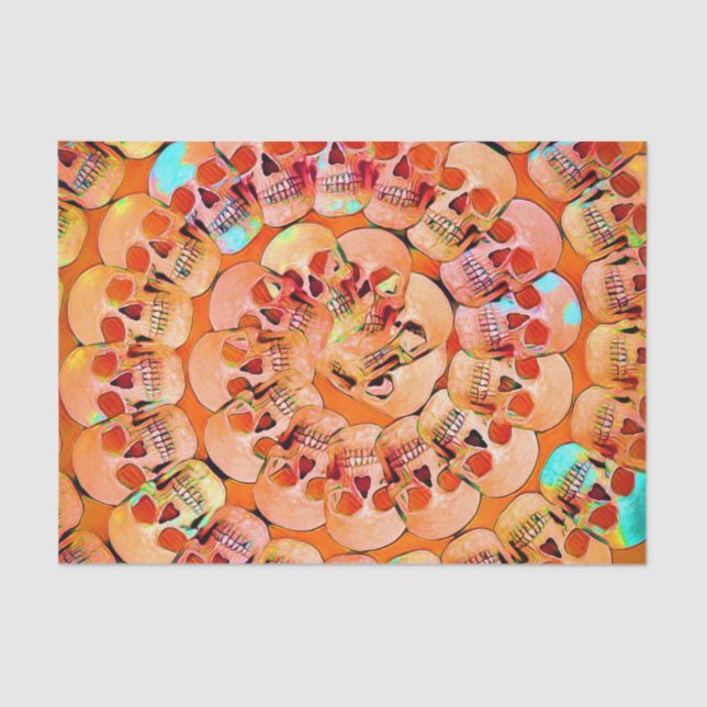 Gothic Skull Pop Art Orange Cool Spiral Pattern Tissue Paper (Front)