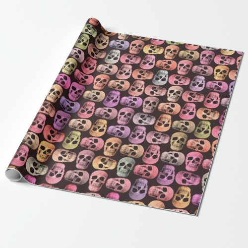 Gothic Skull Pop Art Pink Green Colorful Design Wrapping Paper
