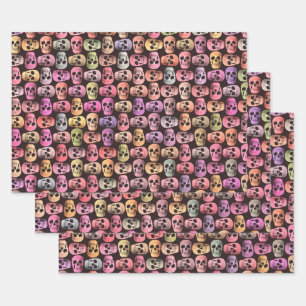 Gothic Skull Pop Art Pink Green Colorful Design Wrapping Paper Sheets