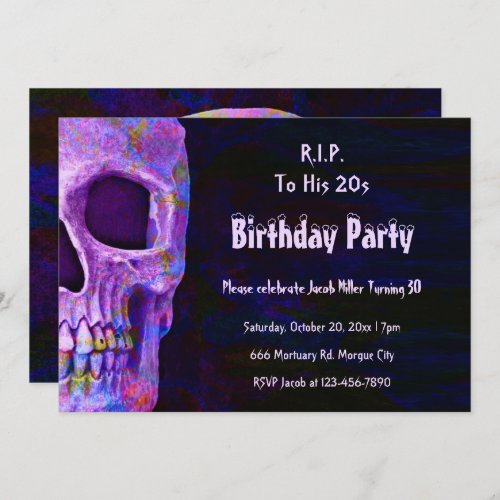 Gothic Skull Purple Birthday Party RIP To His 20s Invitation