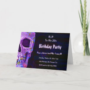 Gothic Skull Purple Birthday Party RIP To His 20s Invitation