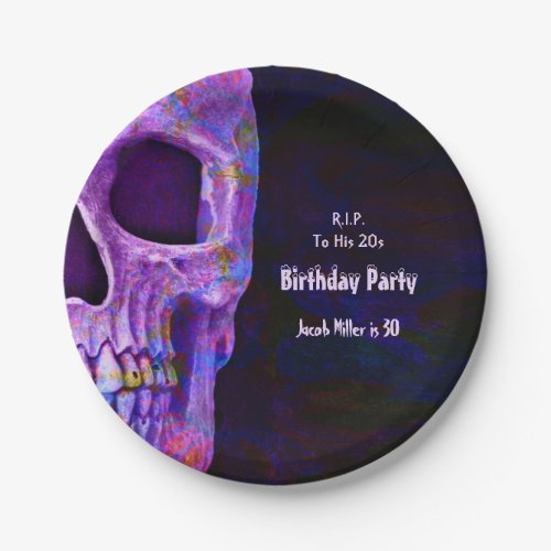 Gothic Skull Purple Birthday Party RIP To His 20s Paper Plates