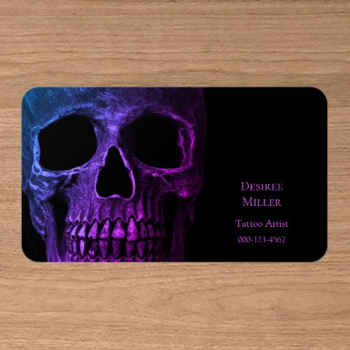 Gothic Skull Purple Black Unique Tattoo Shop Clear Business Cards