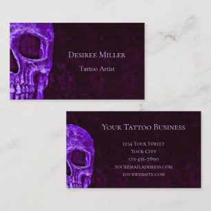 Gothic Skull Purple Burgundy Tattoo Shop Business Card