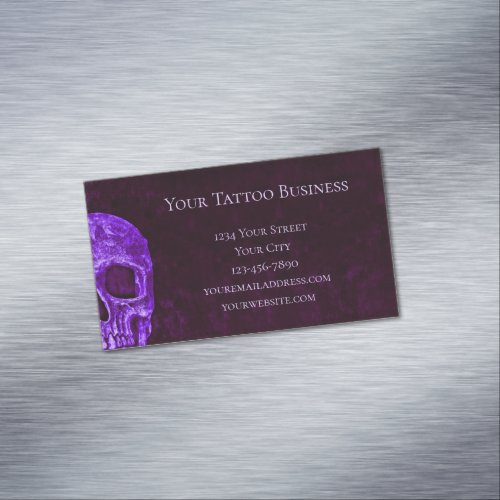 Gothic Skull Purple Burgundy Tattoo Shop Business Card Magnet